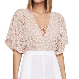 BCBG Maxazria Beats Flutter Sleeve Lace-Up Front Lace Bodysuit